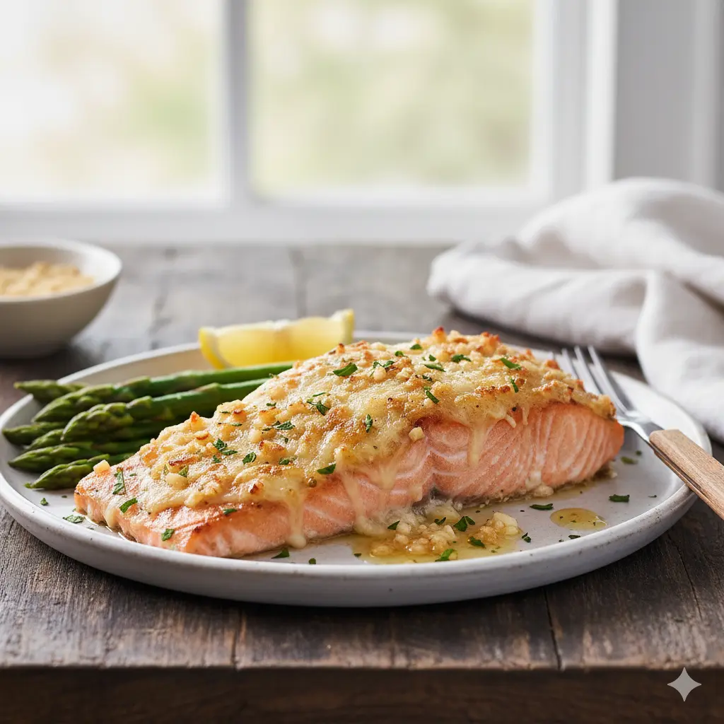 Baked Garlic Parmesan Salmon at Wingfield Restaurant and Bar in Calgary, AB
